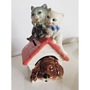 Rare Vintage Goebel Hummel Naughty Cats/Sleeping Dog Coin Bank 6.5" Tall 1950's